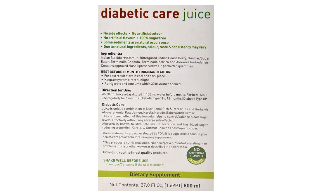 Nutriorg Diabetic Care Juice    Bottle  800 millilitre